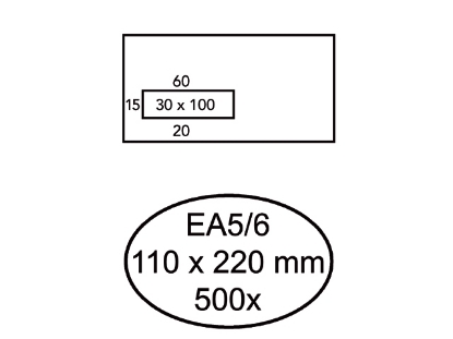Afbeeldingen van Hermes envelop venster zk 110x220 wit 80gram 500stuks venster li3x10, ea56he80v15s 