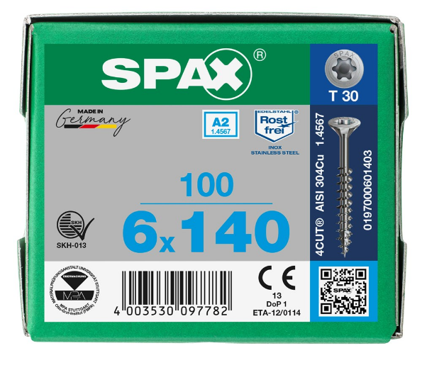 Afbeeldingen van Spax schroeven rvs   t30 pk 6.0x140