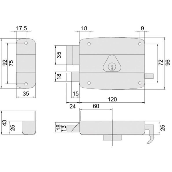 Afbeeldingen van Cisa voordeur oplegslot 60mm dr.2 (Din RS) met vaste buitencilinder 26mm