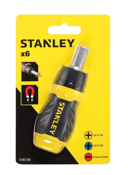 Afbeeldingen van STANLEY Multibit Stubby Schroevendraaier met ratel 0-66-358